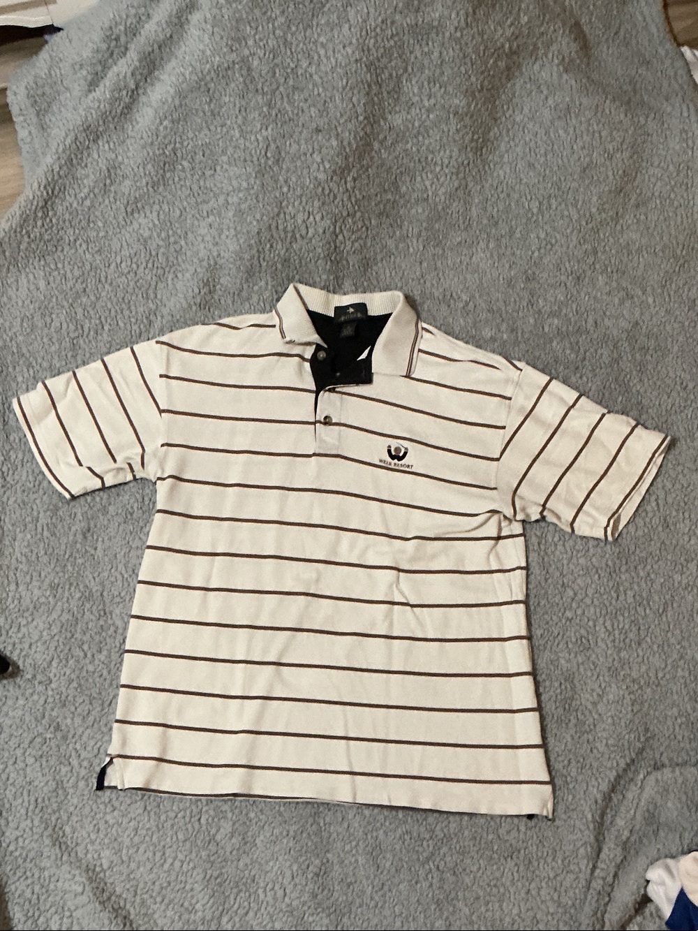 Antigua Men's Cream Polo with Brown Stripes